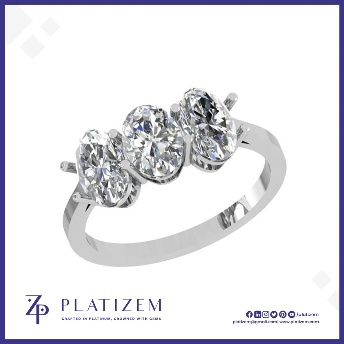 Three Stone Oval Cut Ring for Women