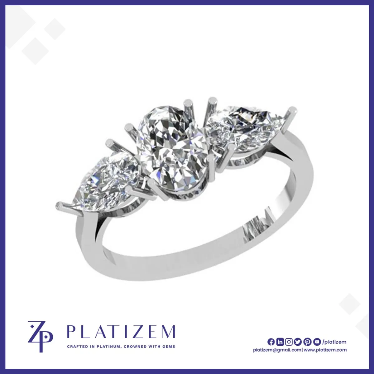 Oval and Pear Three Stone Diamond Ring 