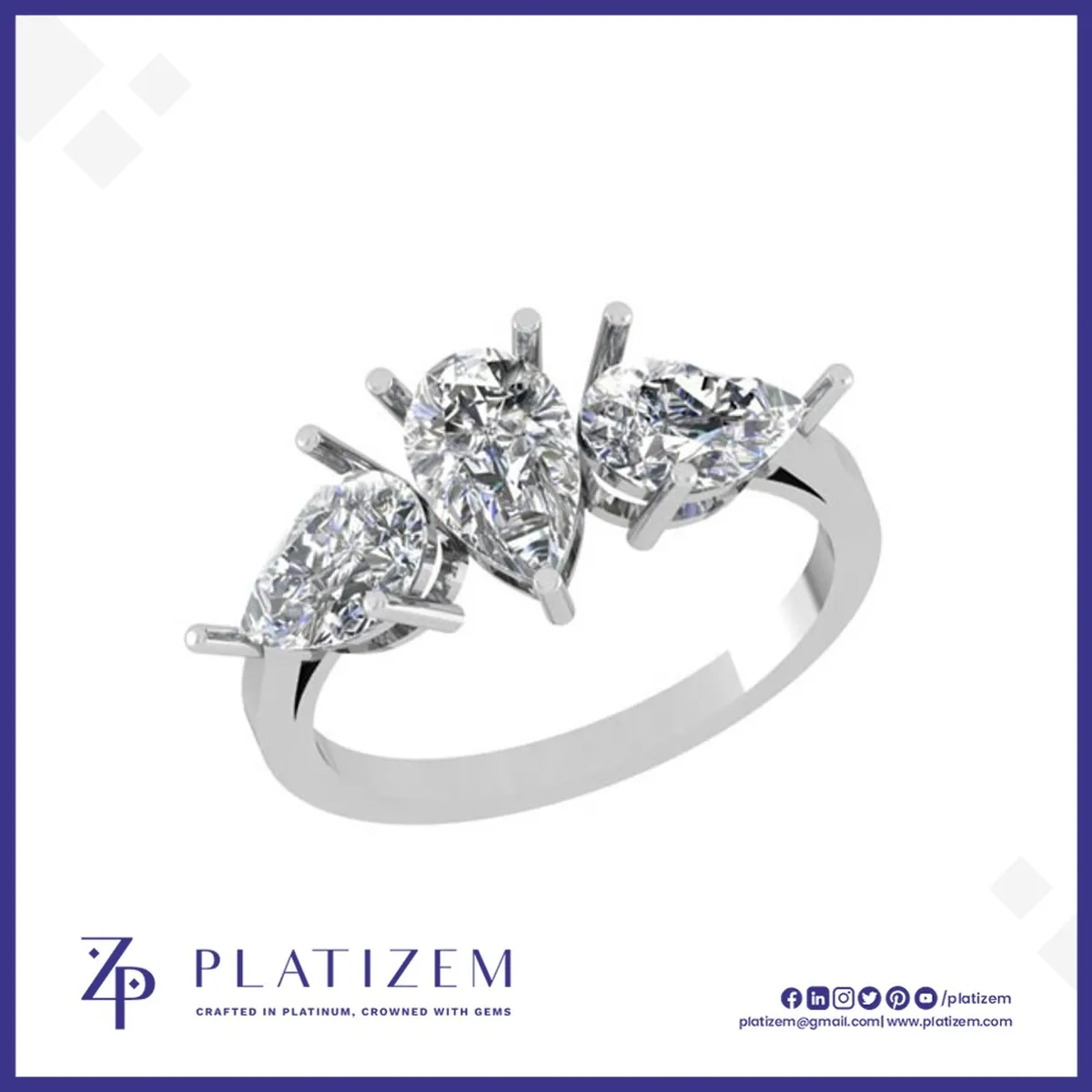 Three Stone Pear Diamond Ring for Women