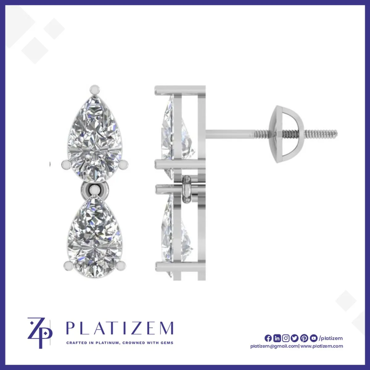Double Pear Diamond Stud Earrings for Women