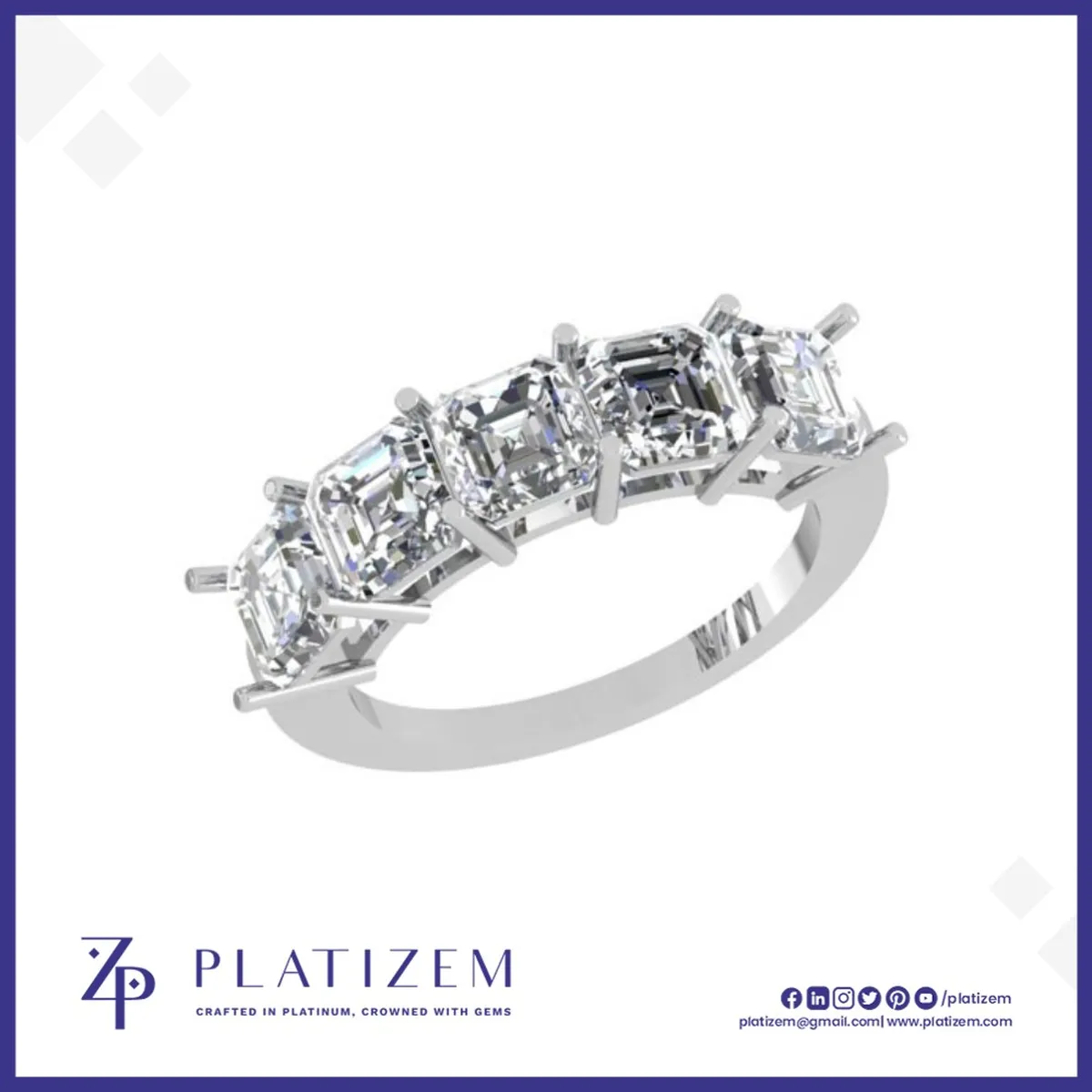 Five Stone Emerald Cut Anniversary Band for Women