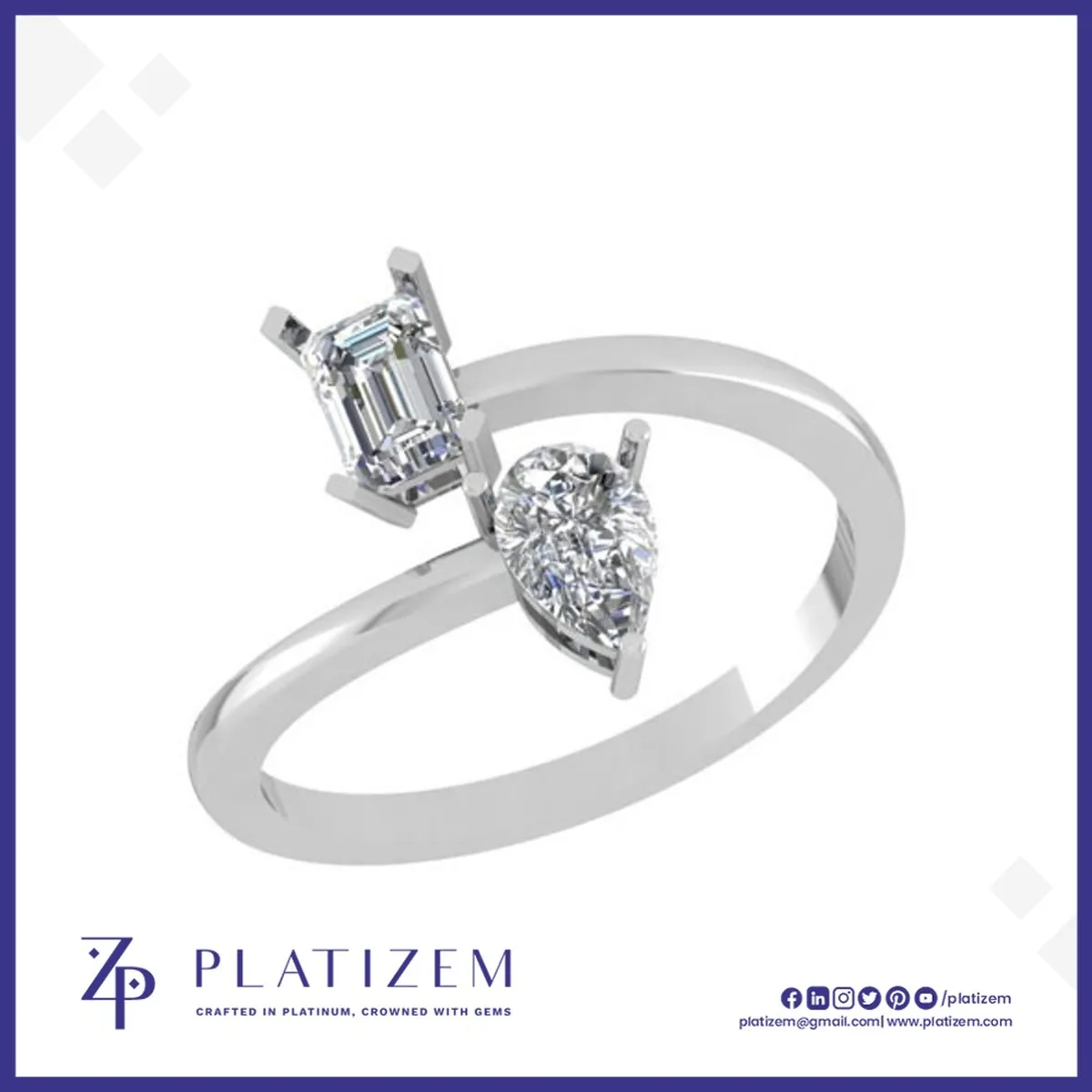 Emerald and Pear Cut Two Stone Ring for Women