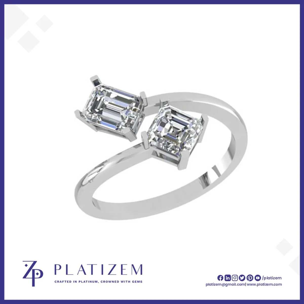 14kt Two Stone Emerald Cut Bypass Ring for Women