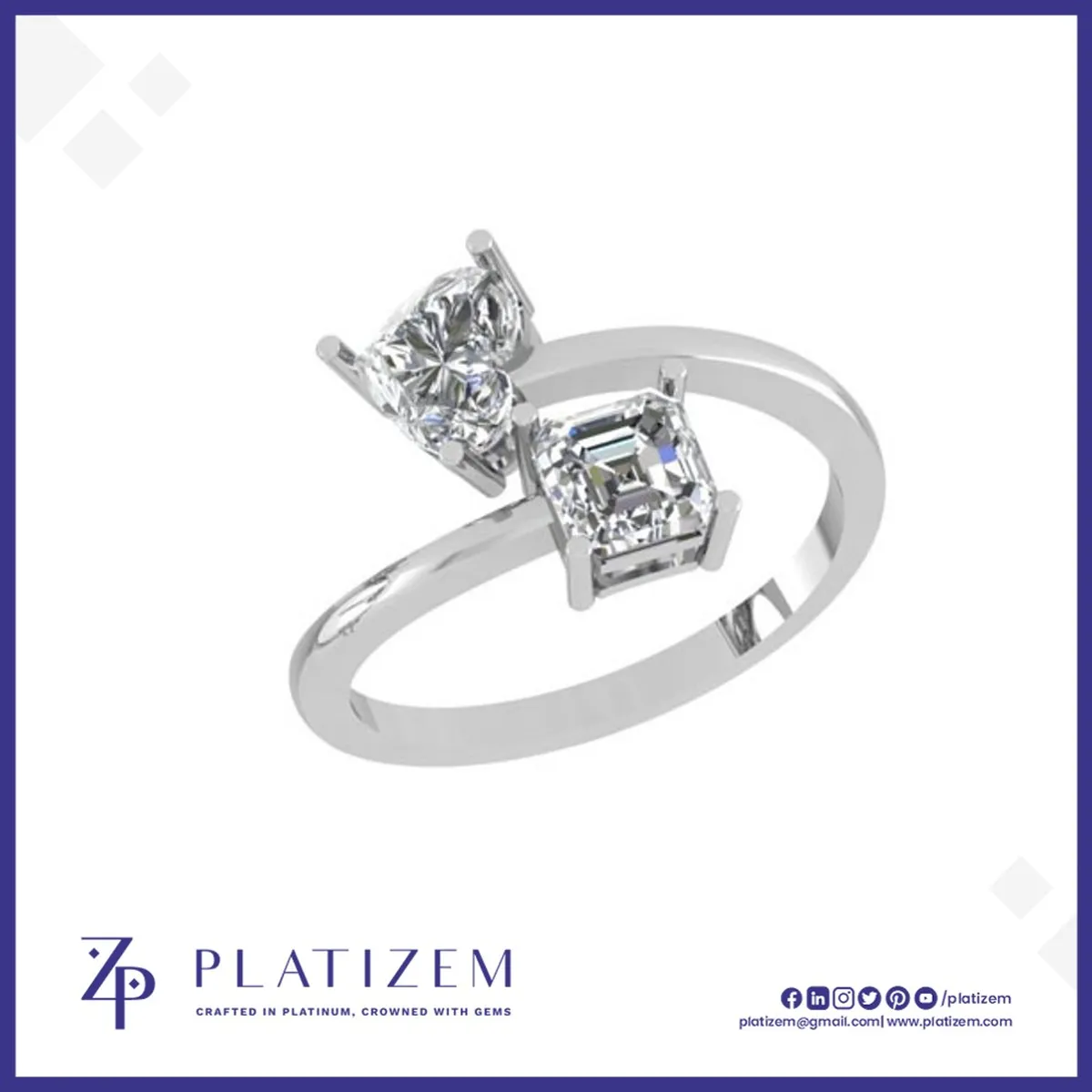 Heart and Emerald Cut Two Stone Ring for Women