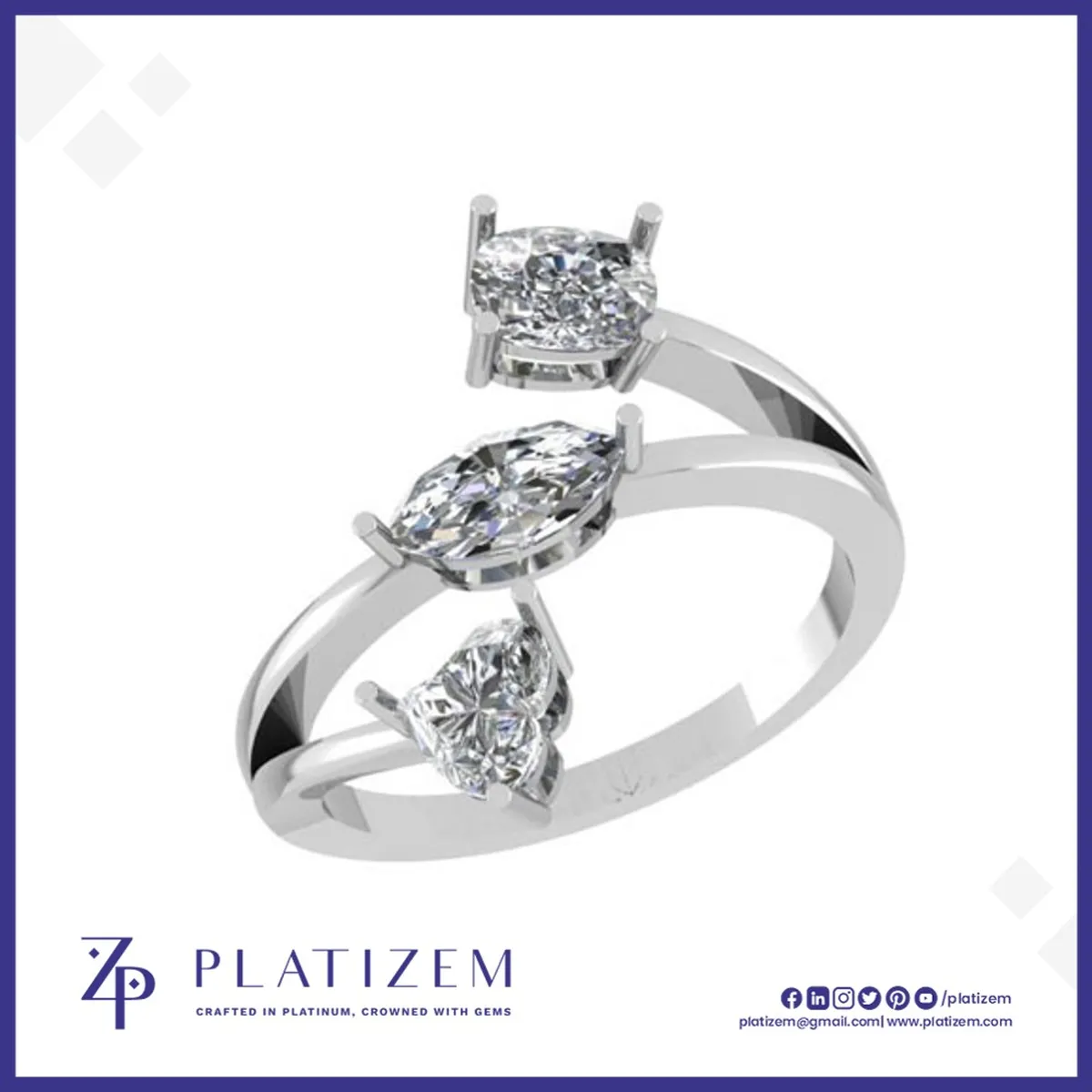 Cushion Marquise Heart Three Stone Ring for Women