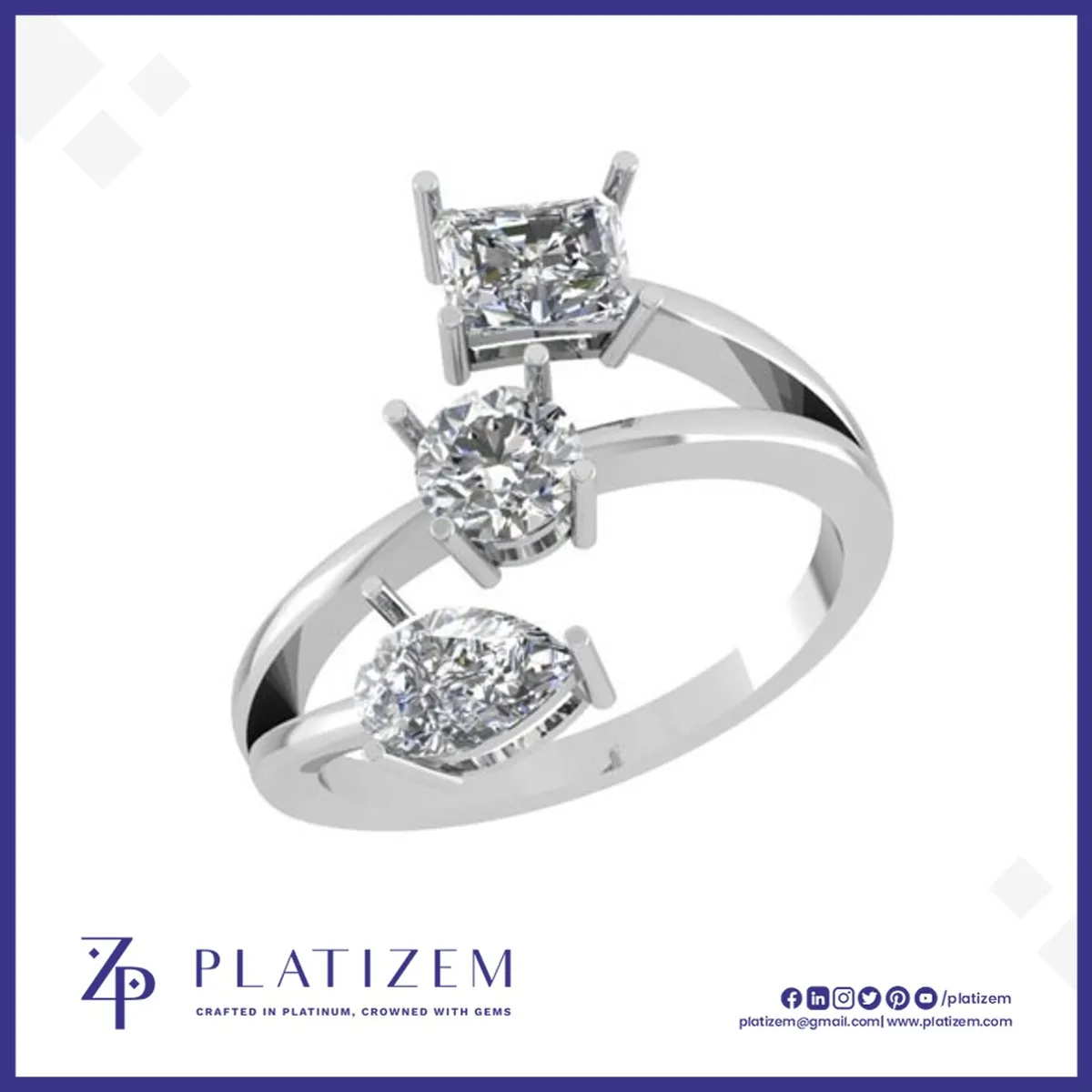 Radiant Round Pear Three Stone Ring for Women