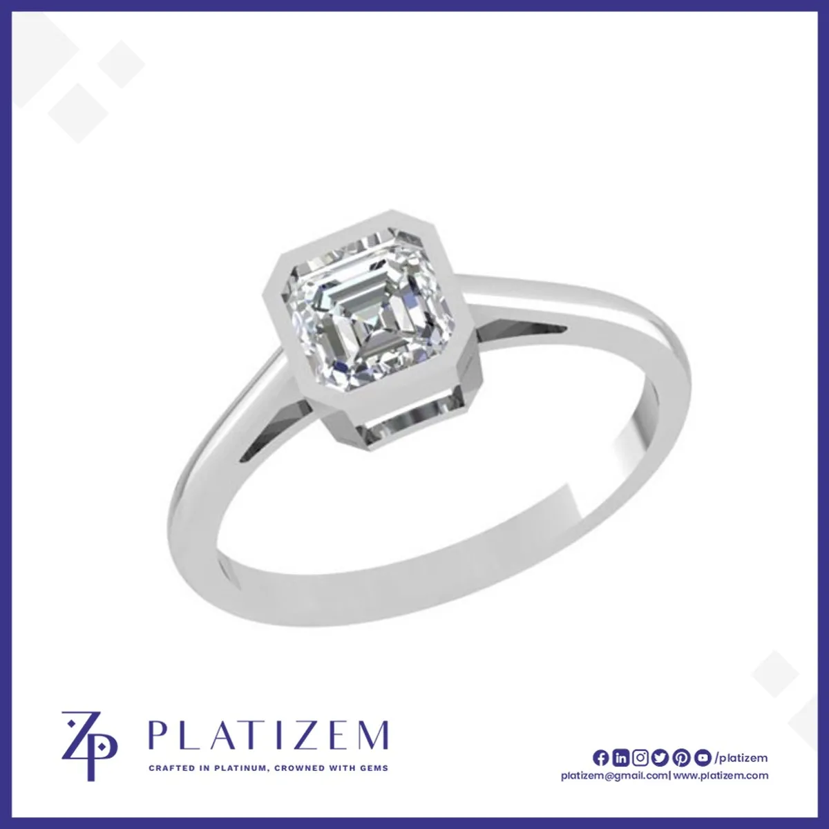 1.5 Ct Asscher Cut Solitaire Platinum Ring for Women