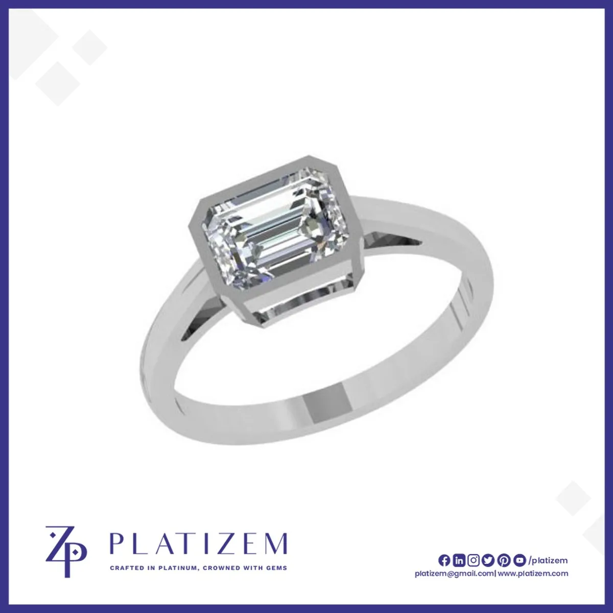 1.5 Ct Emerald Cut Bezel Solitaire Ring for Women