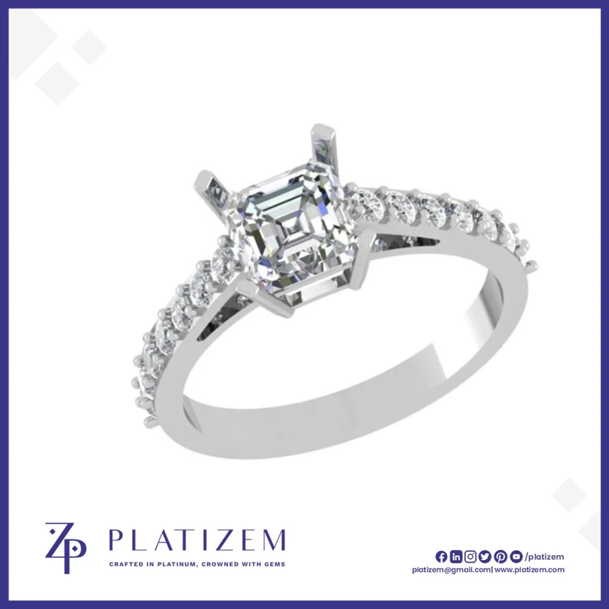 Asscher Cut Diamond Ring with Pave Shank