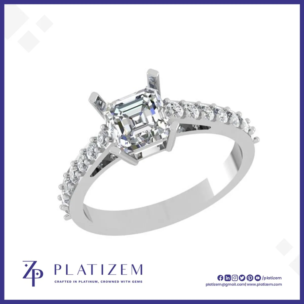 Asscher Cut Lab Diamond Ring with Pave Shank
