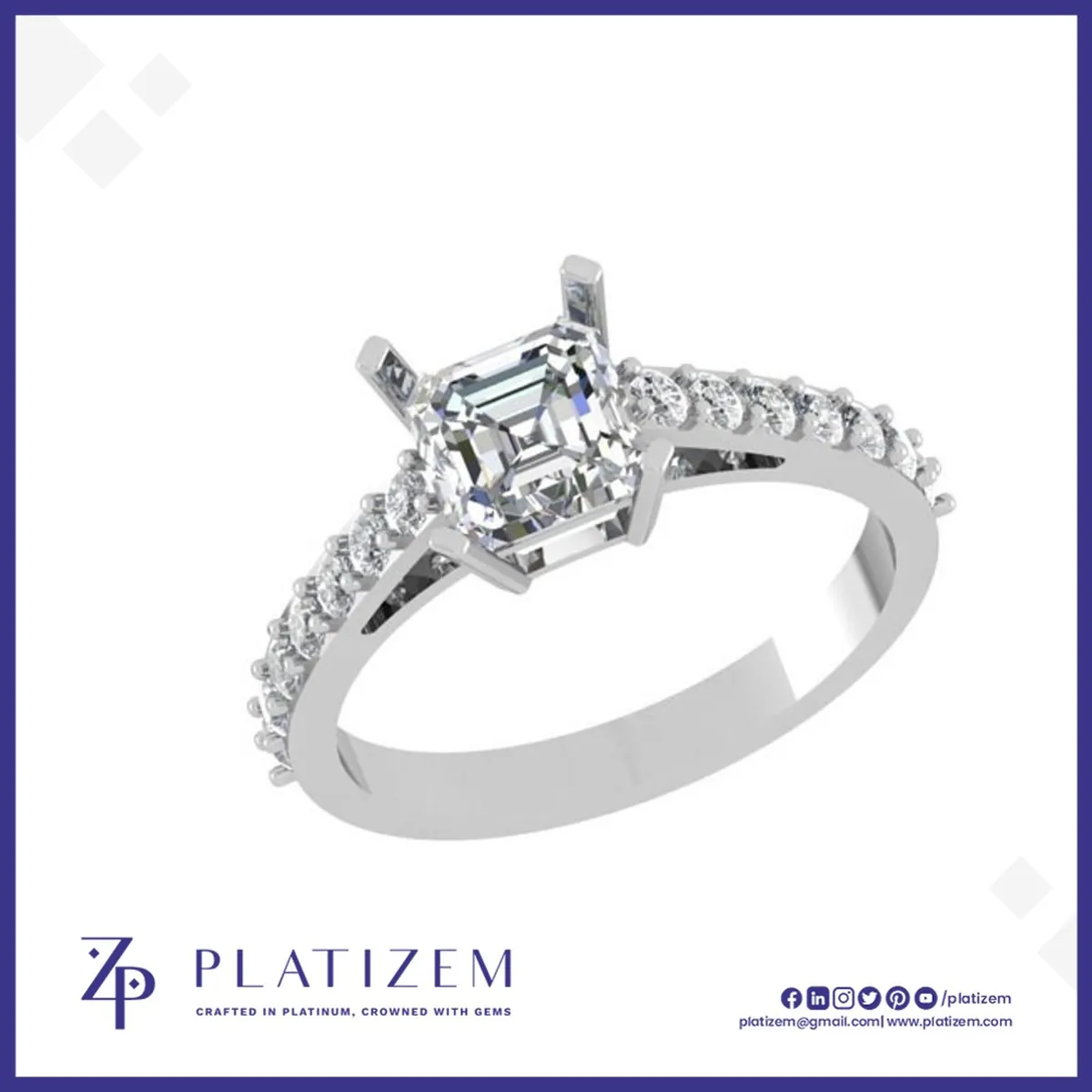Asscher Cut Lab Grown Diamond Ring with Pave Shank