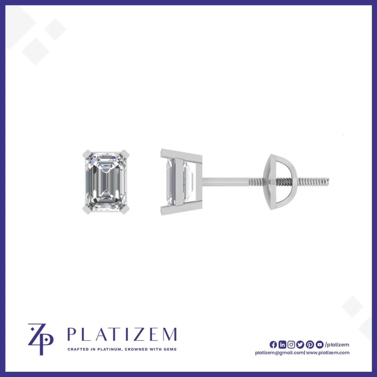 1 Ct Emerald Cut Stud Earrings for Women