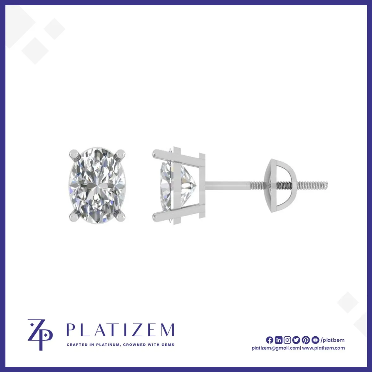 2 Ct Oval Cut Basket Stud Earrings for Women