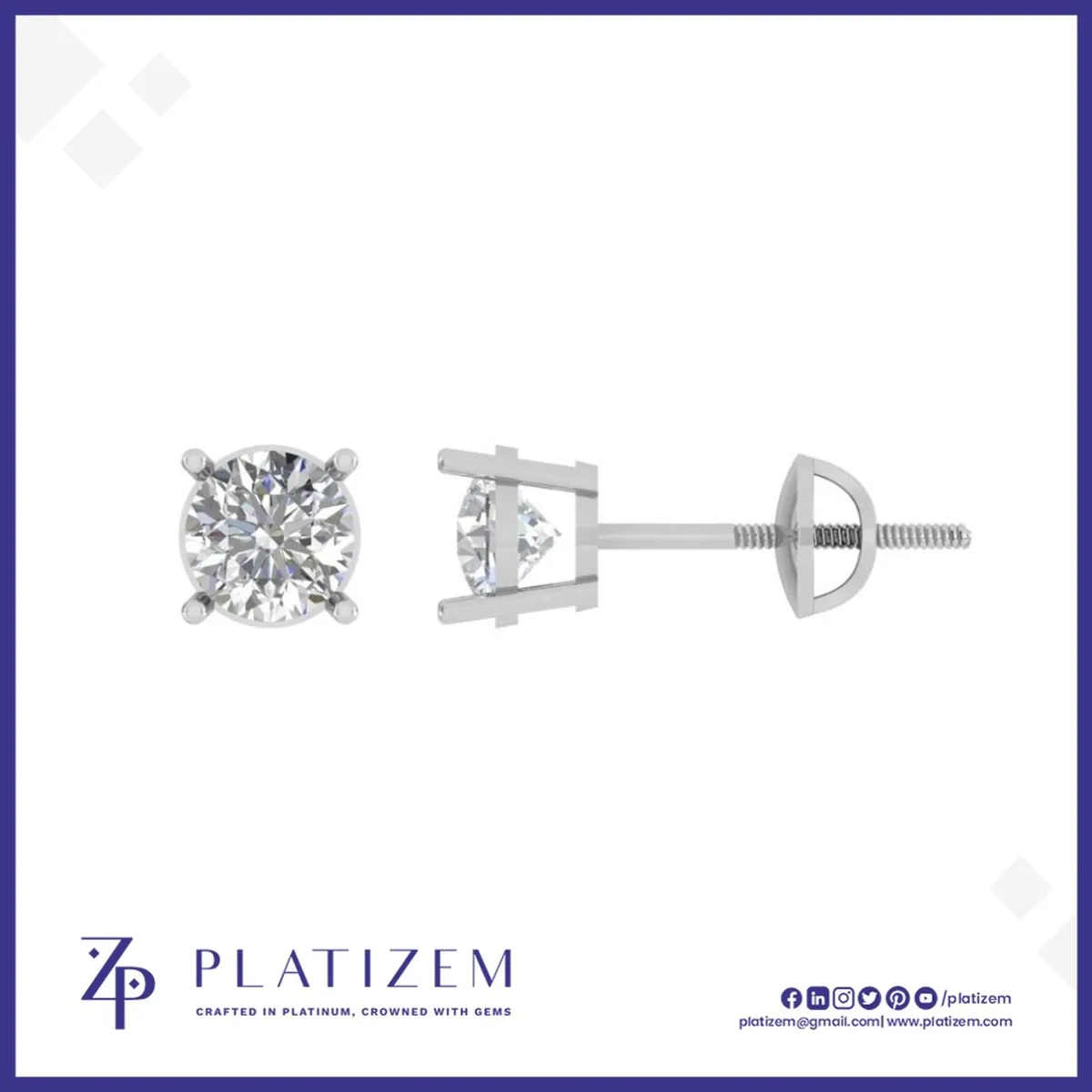 1 Ct Round Cut Stud Earrings for Women