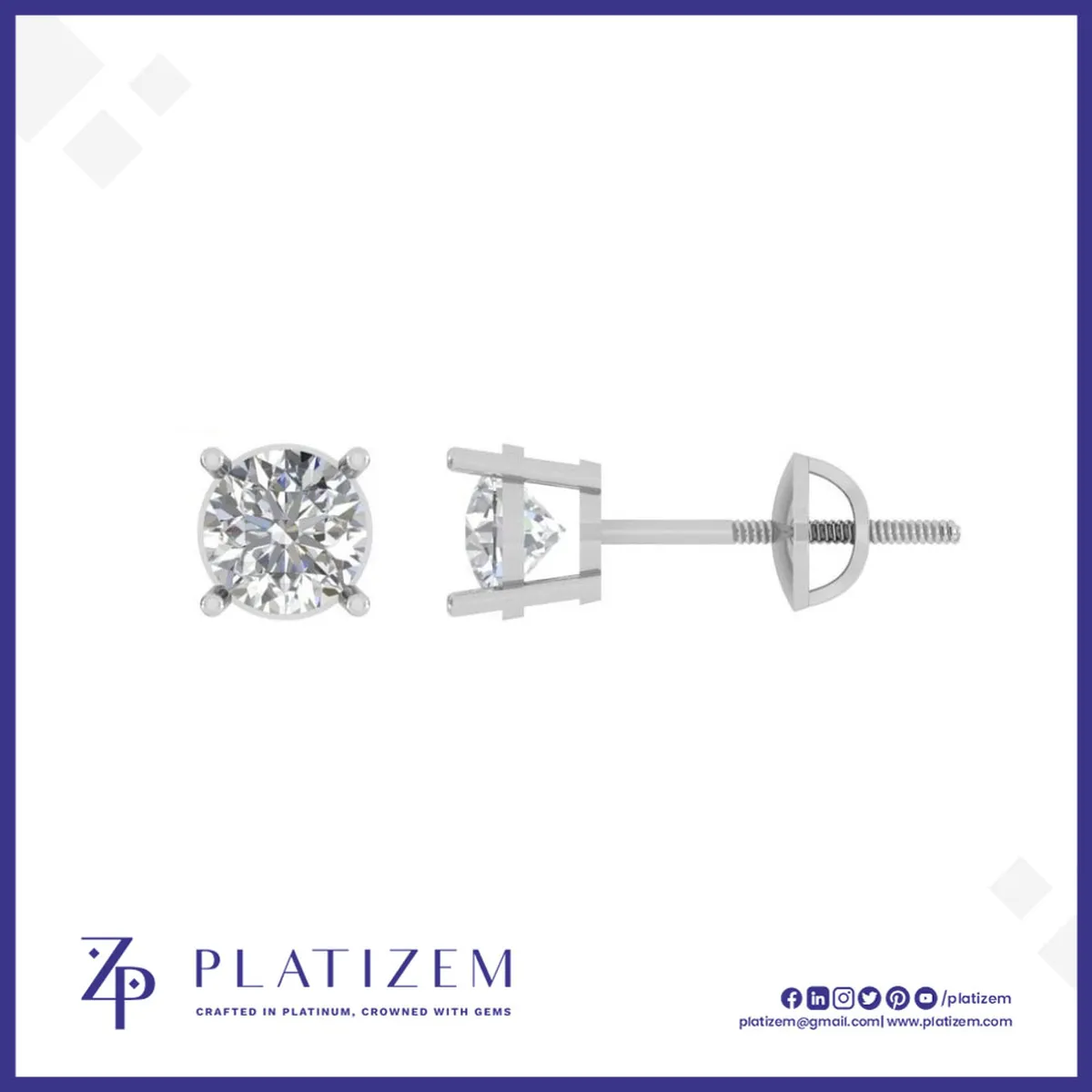 Round Lab Grown Diamond Studs with Secure Screw Back Post