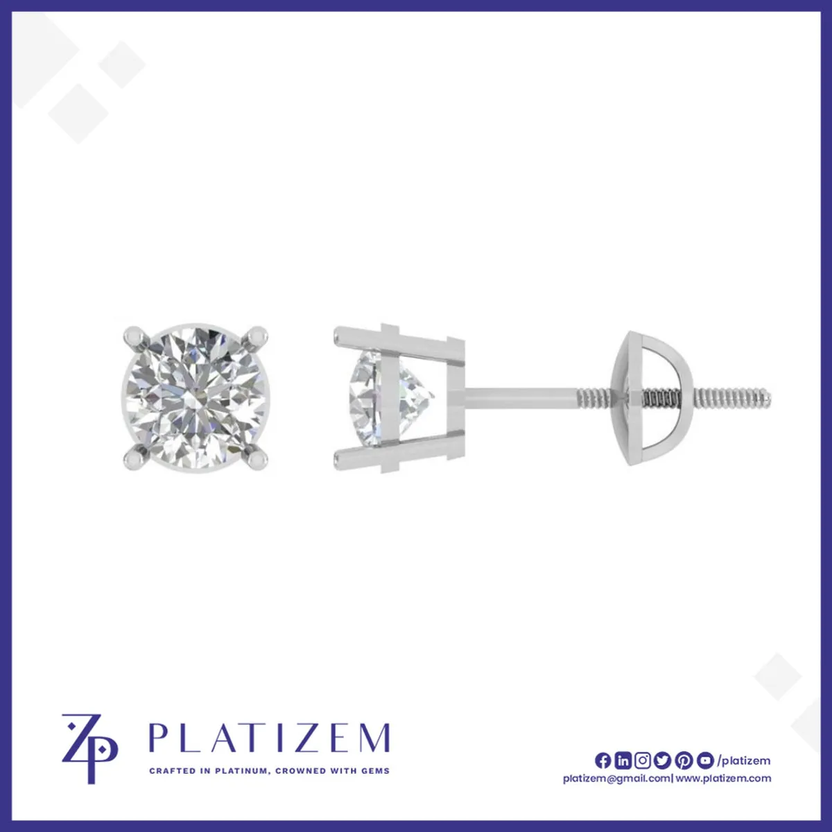 Four Prong Round Lab Grown Diamond Stud Earrings