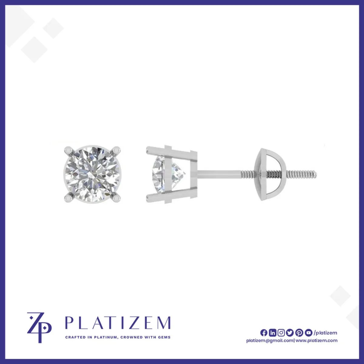 Round Diamond Stud Earrings with Screw Back Setting