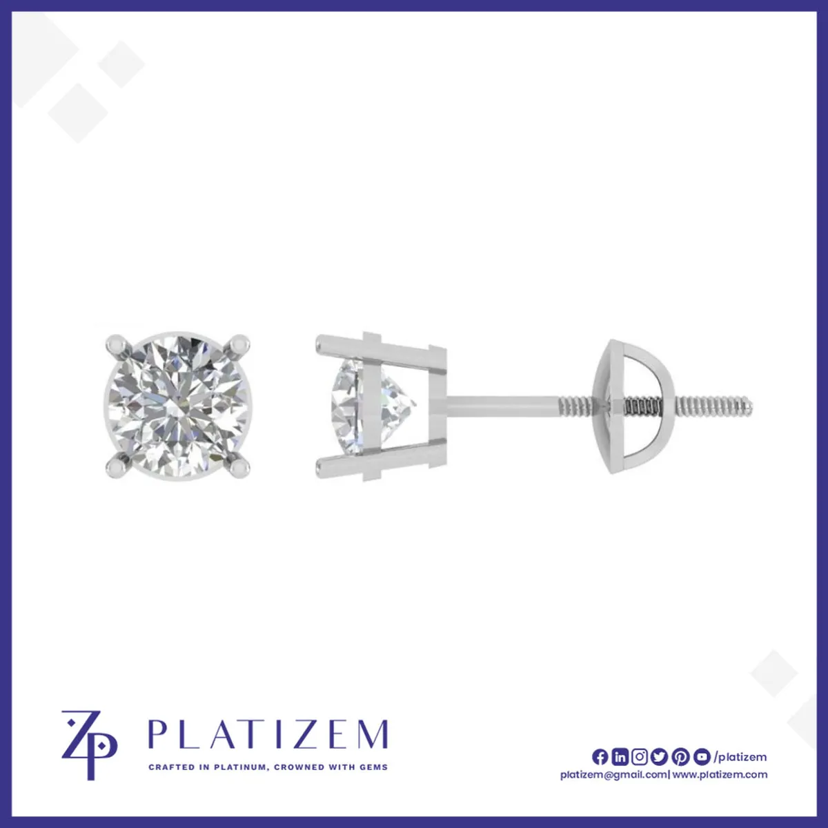 Round Lab Grown Diamond Four Prong Stud Earrings