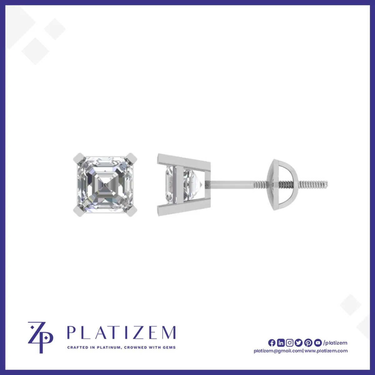2 Ct Asscher Cut Matched Pair Studs for Women