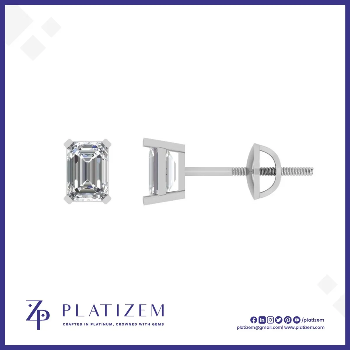 2 Ct Emerald Cut Elongated Stud Earrings for Women