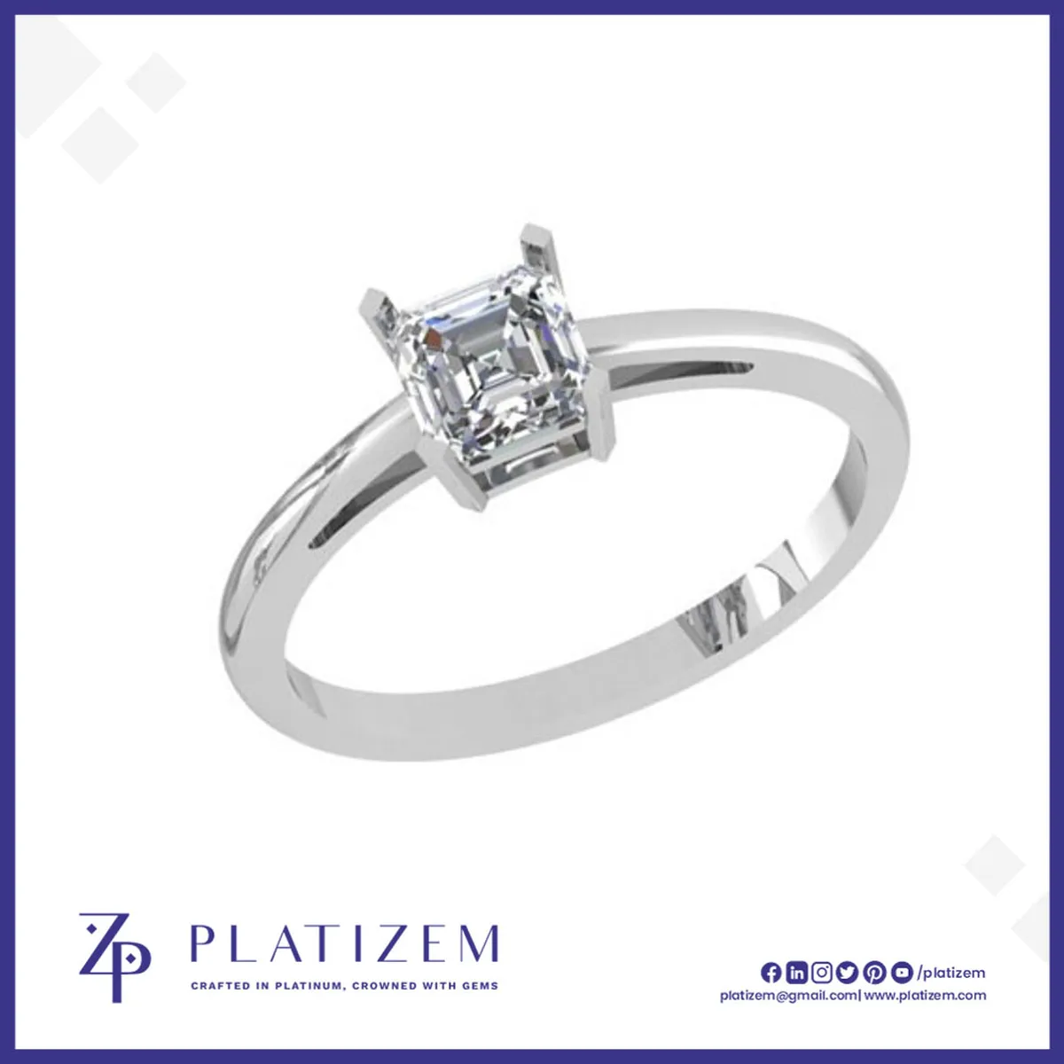 Asscher Cut Lab Diamond Solitaire Ring with Split Prong Setting