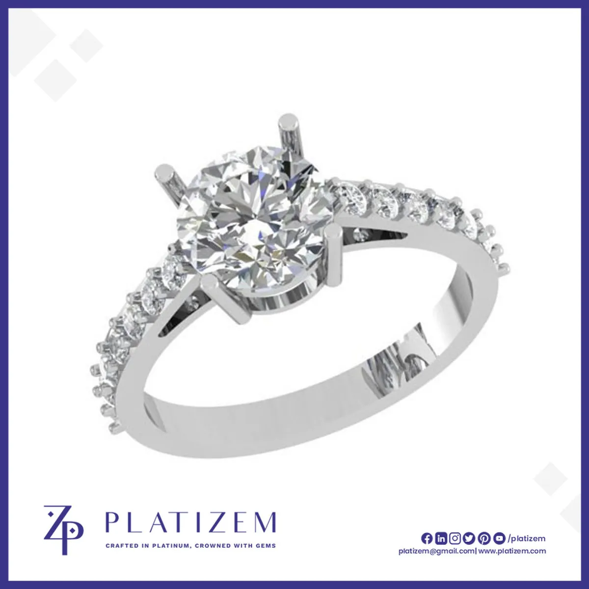 Round Brilliant Solitaire Ring with Pave Diamond Band