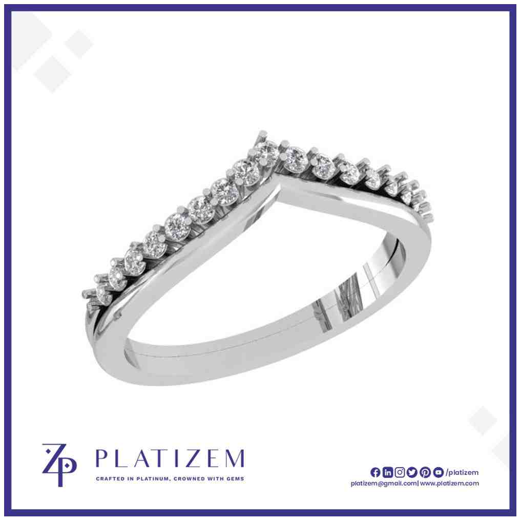 Platinum Chevron Diamond Ring with Graduated Prong Set Stones