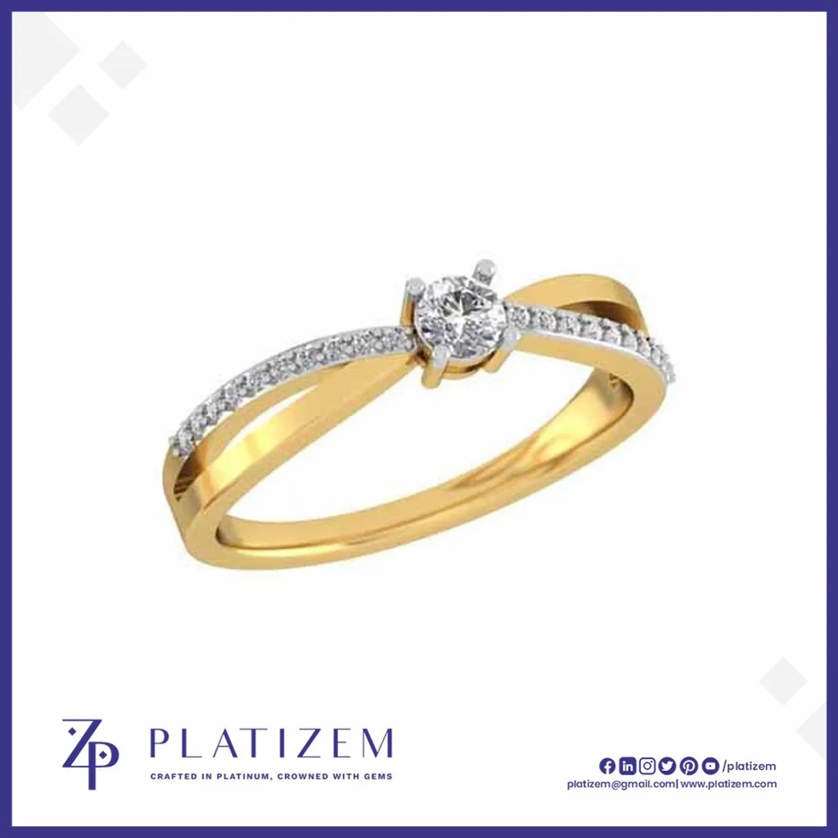 Round Diamond Ring on a Ribbon Bow Band Lined with Round Diamonds