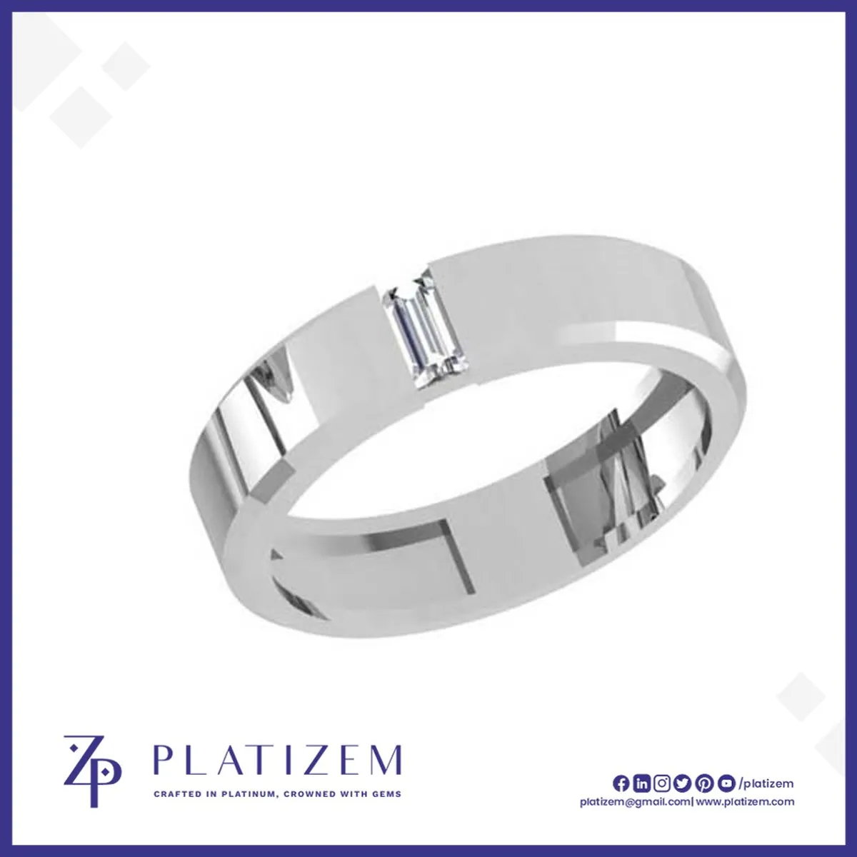 Baguette Diamond Wedding Band Set Flush Within a Beveled Edge Profile