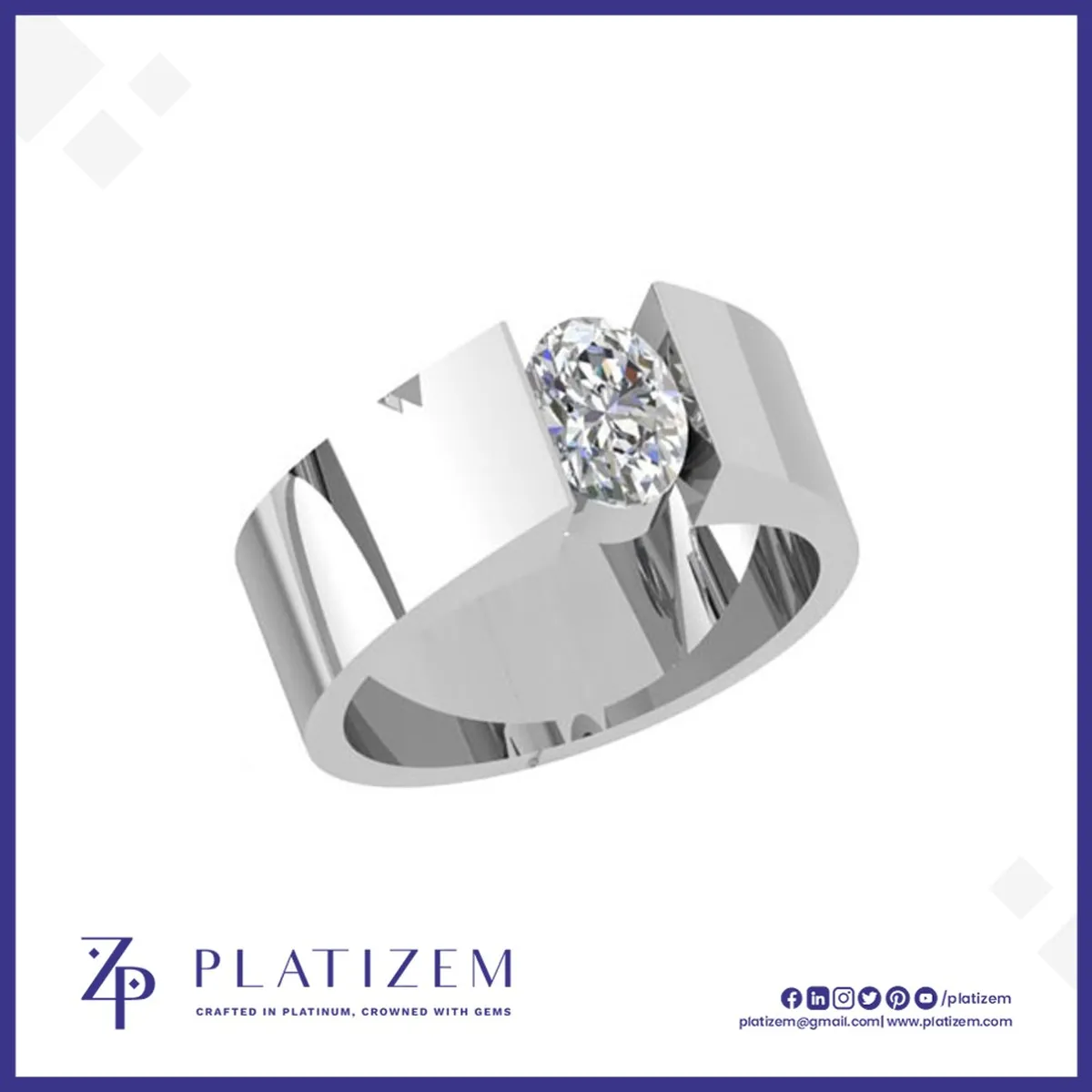 Oval Cut Diamond Solitaire Ring Set on a Bold Wide Band