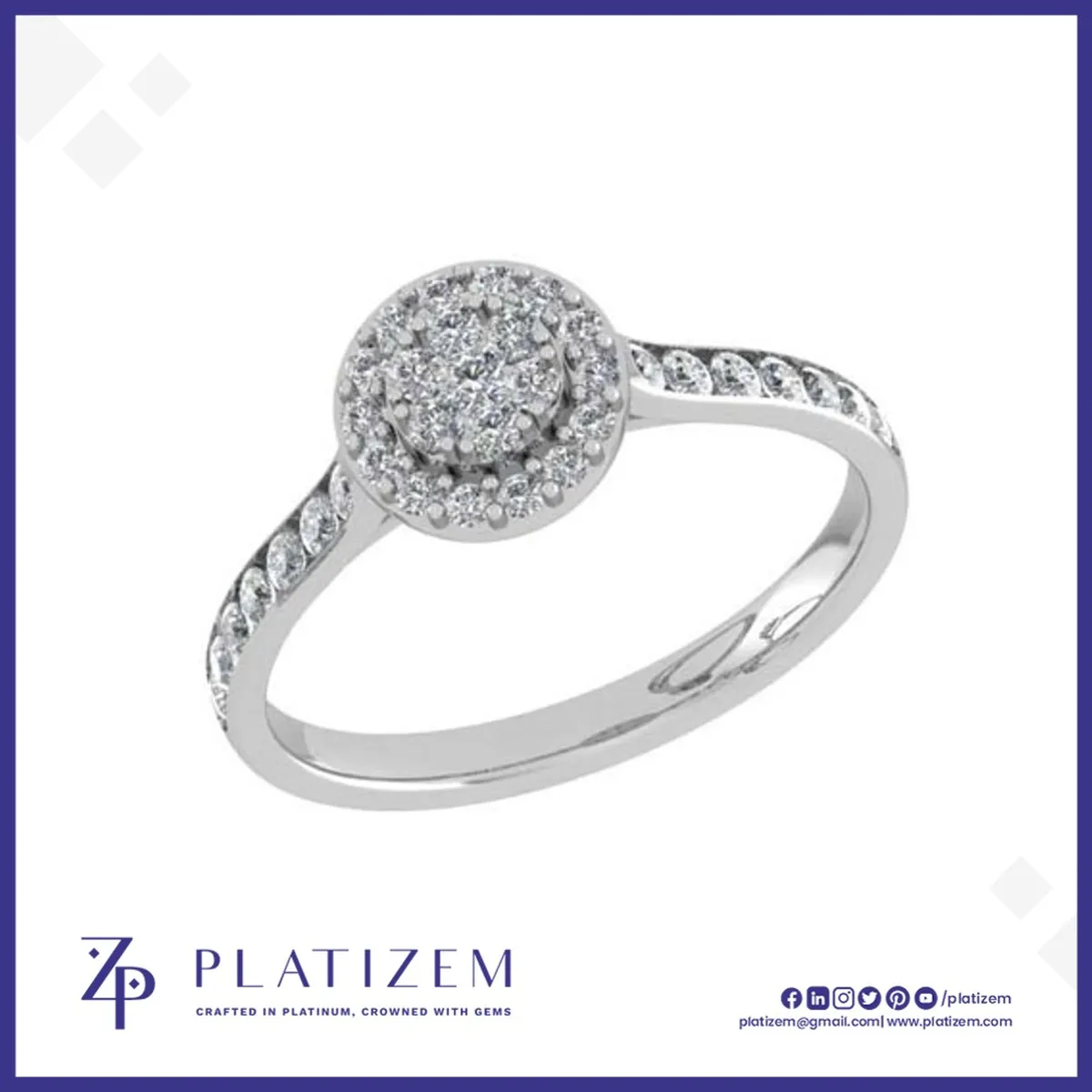 Round Cluster Diamond Ring with Pave Shoulders for Women