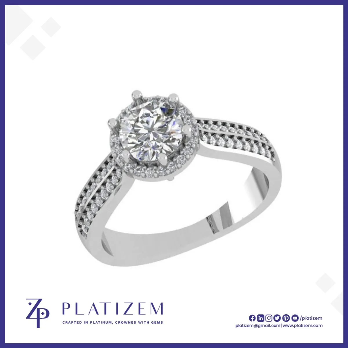 1.5 Carat Round Diamond Halo Double Row Engagement Ring for Women
