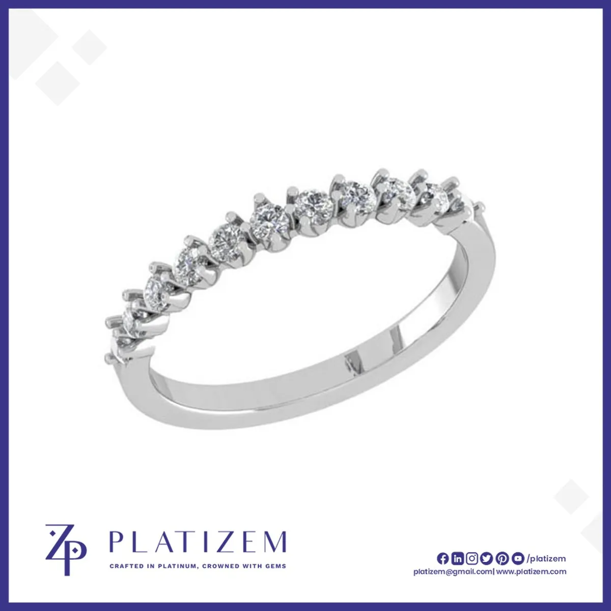 Round Diamond Wedding Band with Shared Prong Set Diamonds Halfway