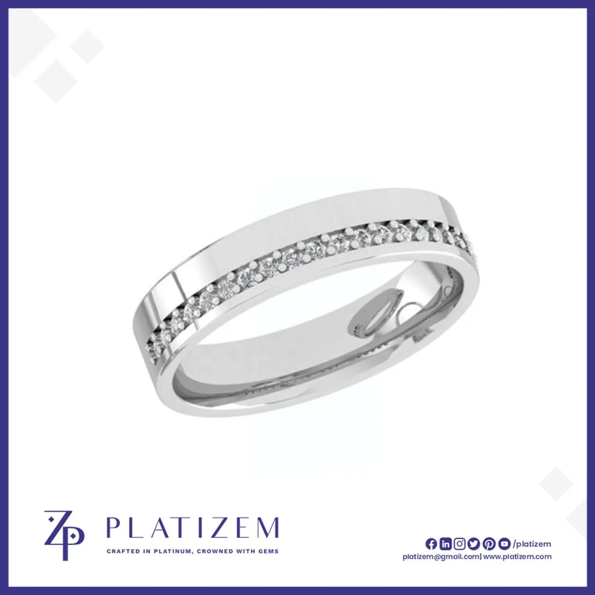 Round Diamond Wedding Band with a Flat Polished Edge and Channel Row