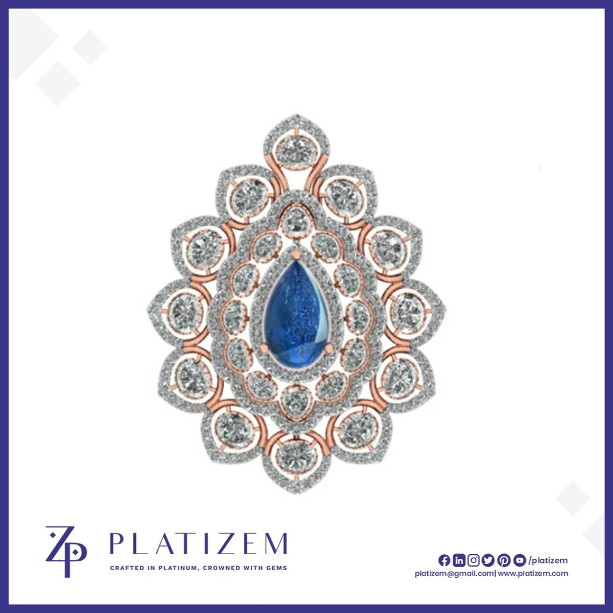 Sapphire Cabochon Floral Diamond Statement Brooch for Women