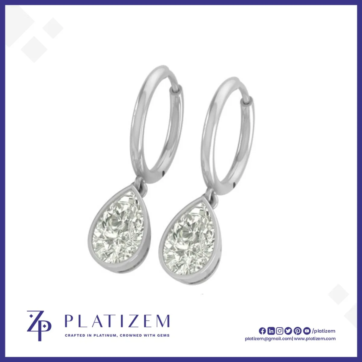 Pear Cut Diamond Bezel Set Huggie Drop Earrings for Women