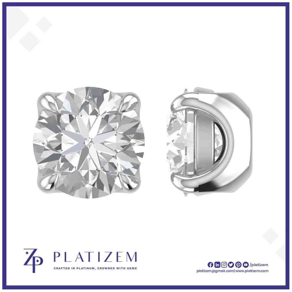 Platinum Round Diamond Stud Earrings with Four Prong Setting