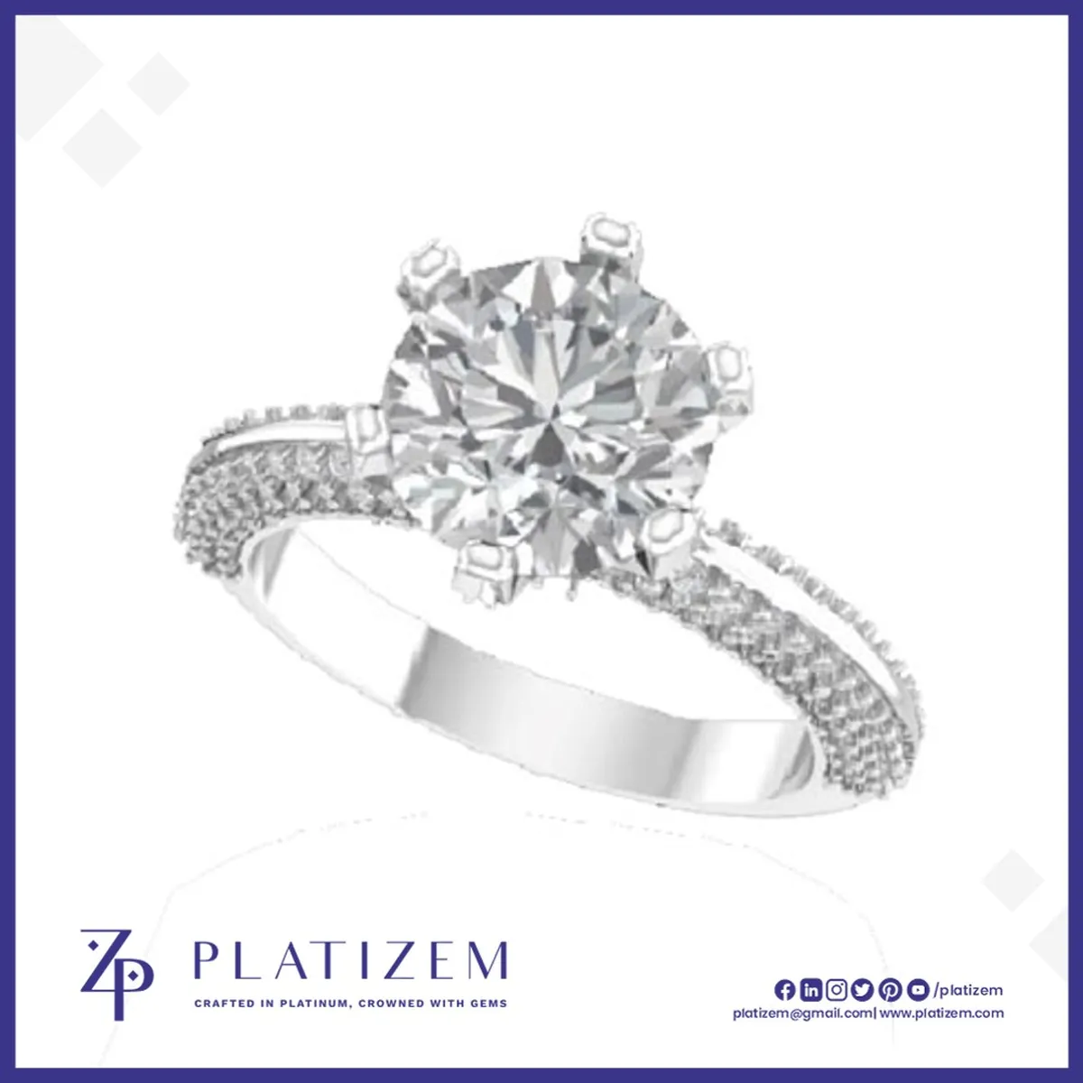 Round Diamond Engagement Ring with Pave Band for Women