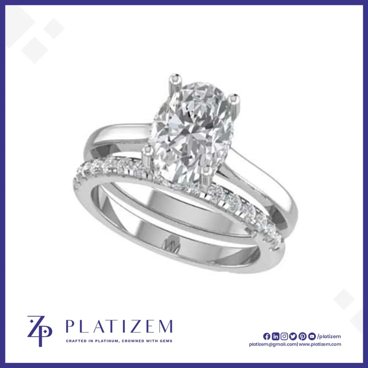 Oval Cut Diamond Bridal Set Paired with a Pave Diamond Guard Band