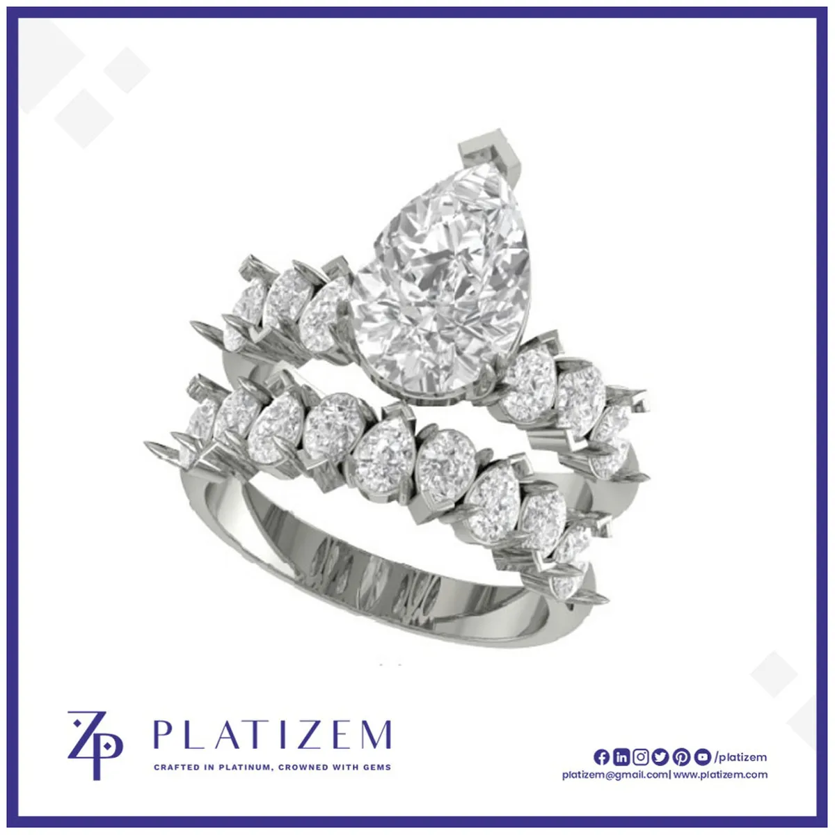 Pear Cut Diamond Bridal Set with Curved Diamond Wedding Band