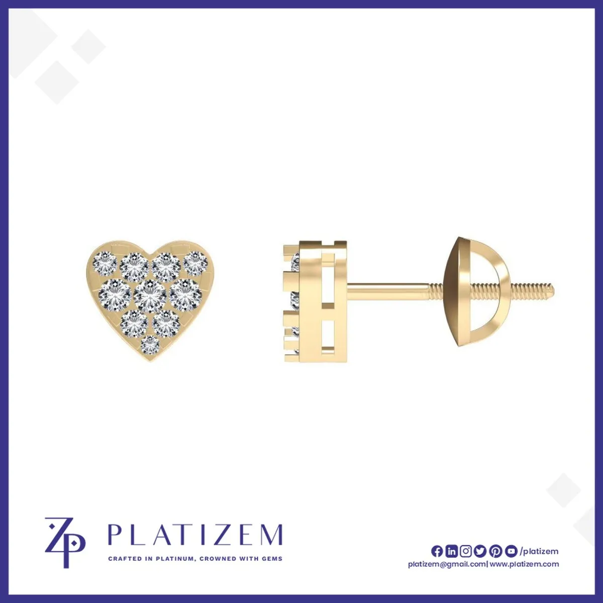 Diamond Pave Heart Stud Earrings for Women