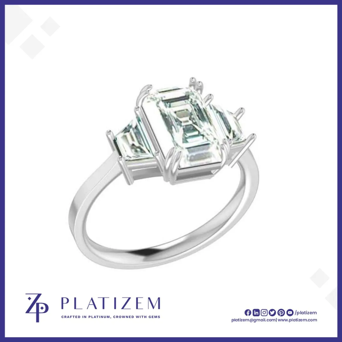 4.5 Carat Emerald Cut Three Stone Engagement Ring for Women