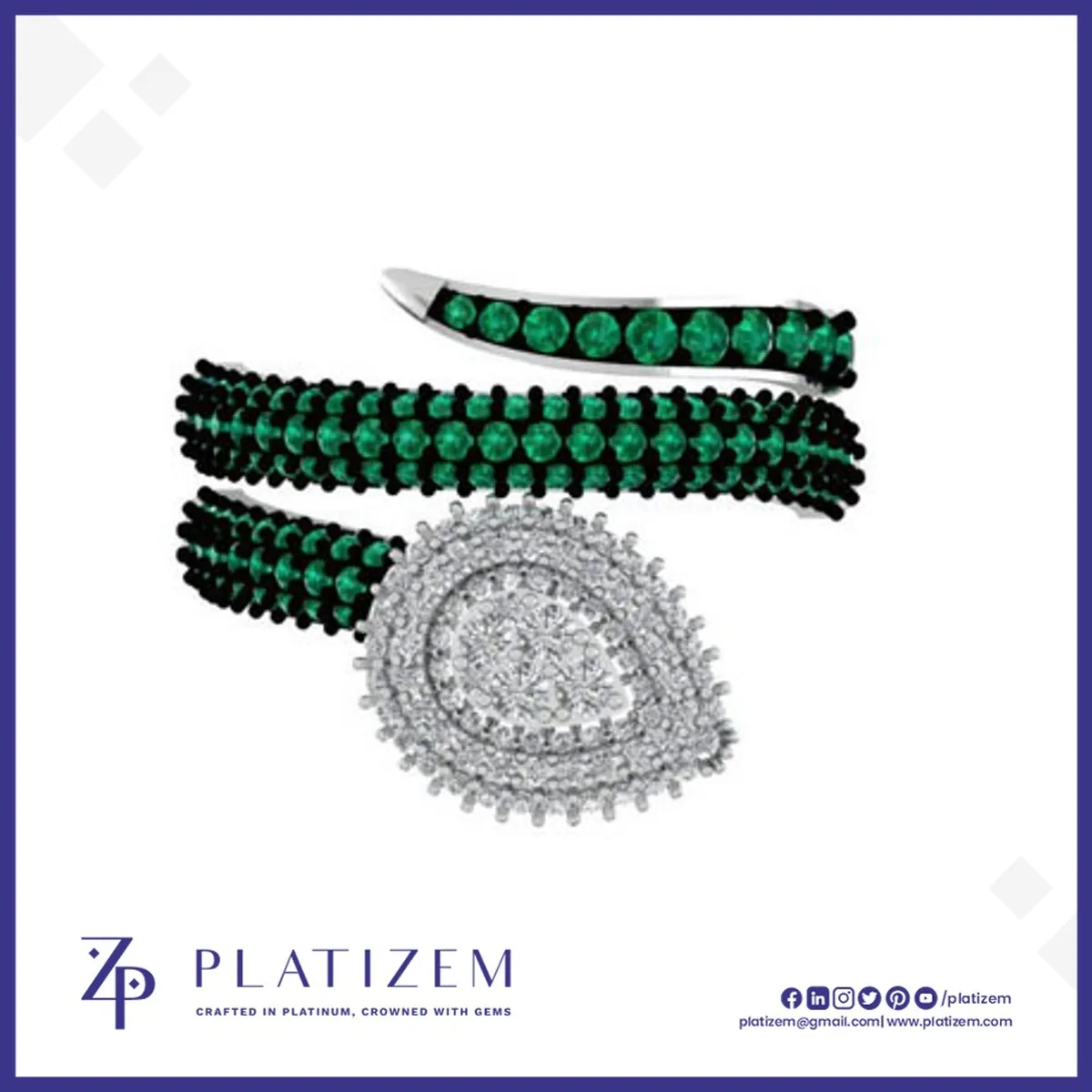 Snake Wrap Diamond Emerald Cluster Ring for Women