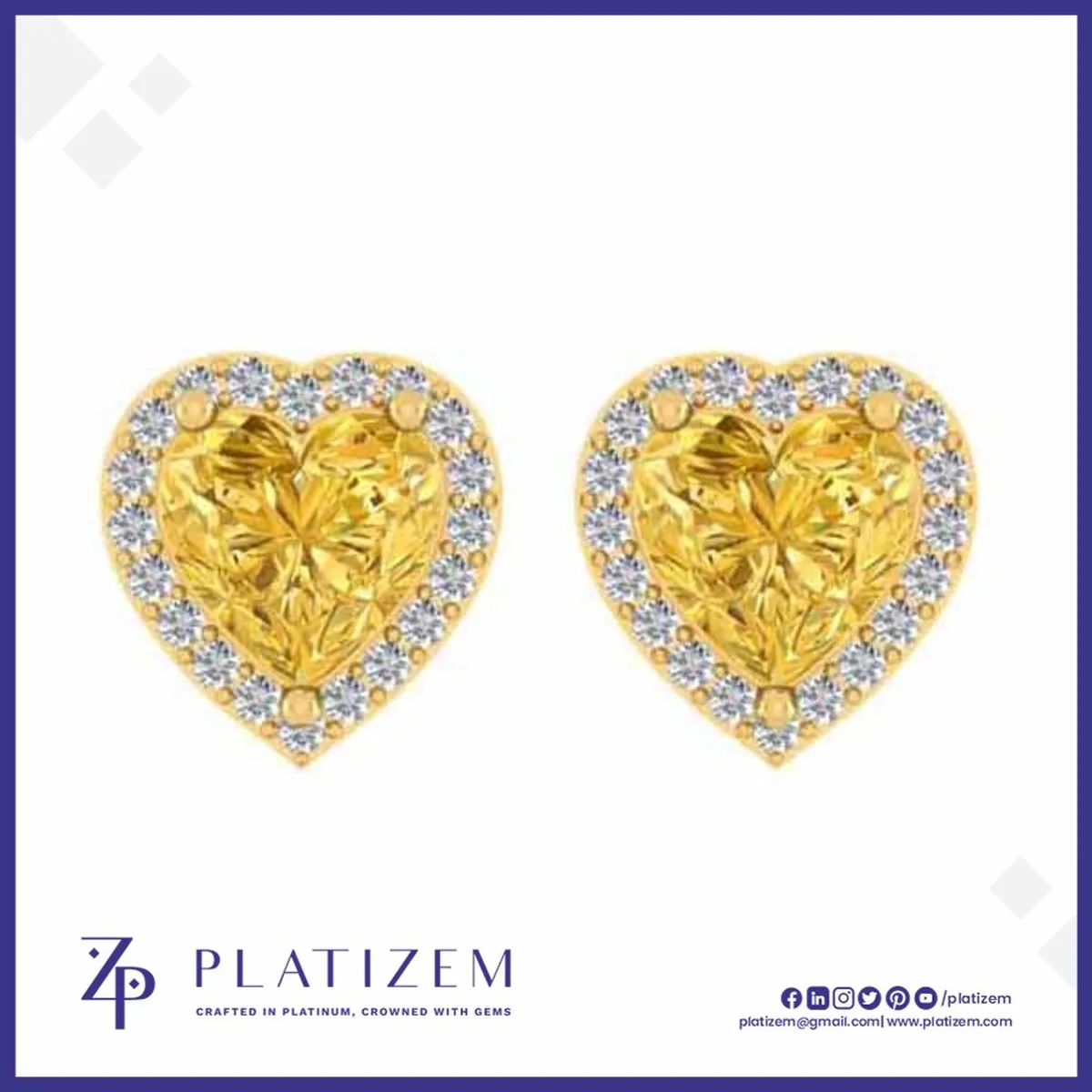 Heart Shaped Yellow Sapphire Halo Stud Earrings for Women