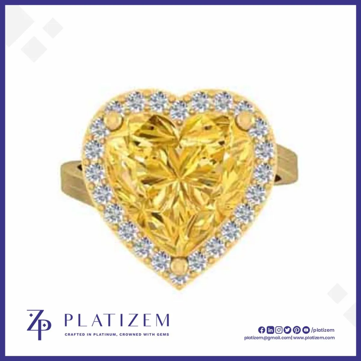 Heart Shaped Yellow Sapphire Halo Ring for Women