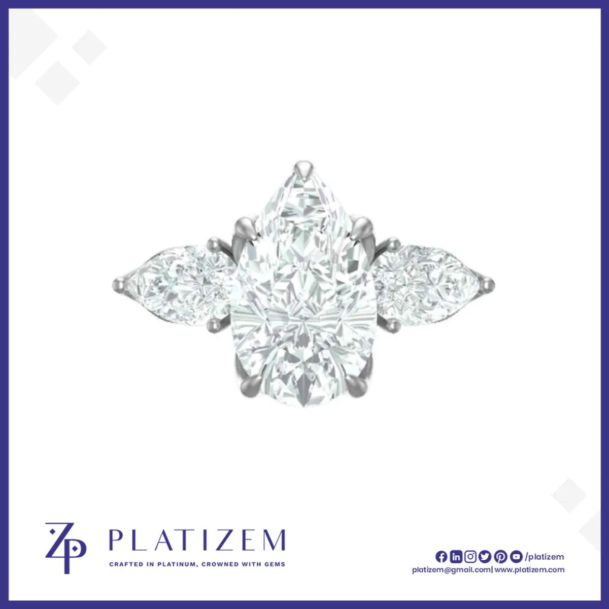 Pear Shaped Three Stone Diamond Engagement Ring for Women
