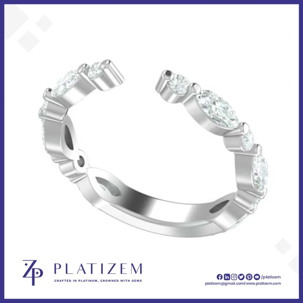 1 Carat Marquise and Round Diamond Open Cuff Ring for Women