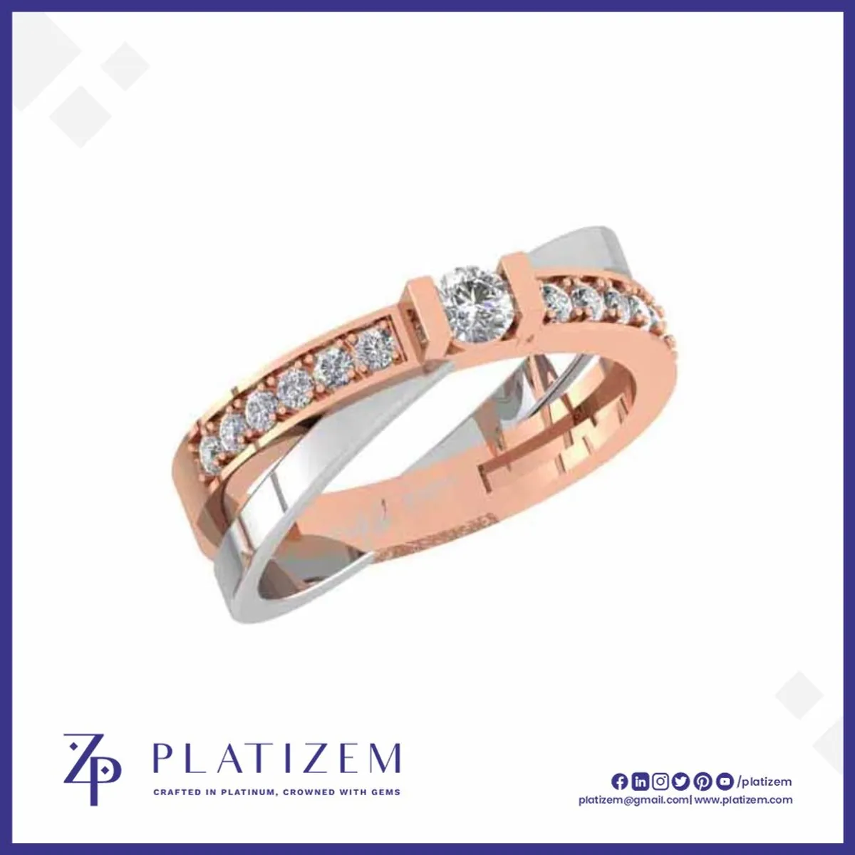 Two Tone Crossover Diamond Ring for Women
