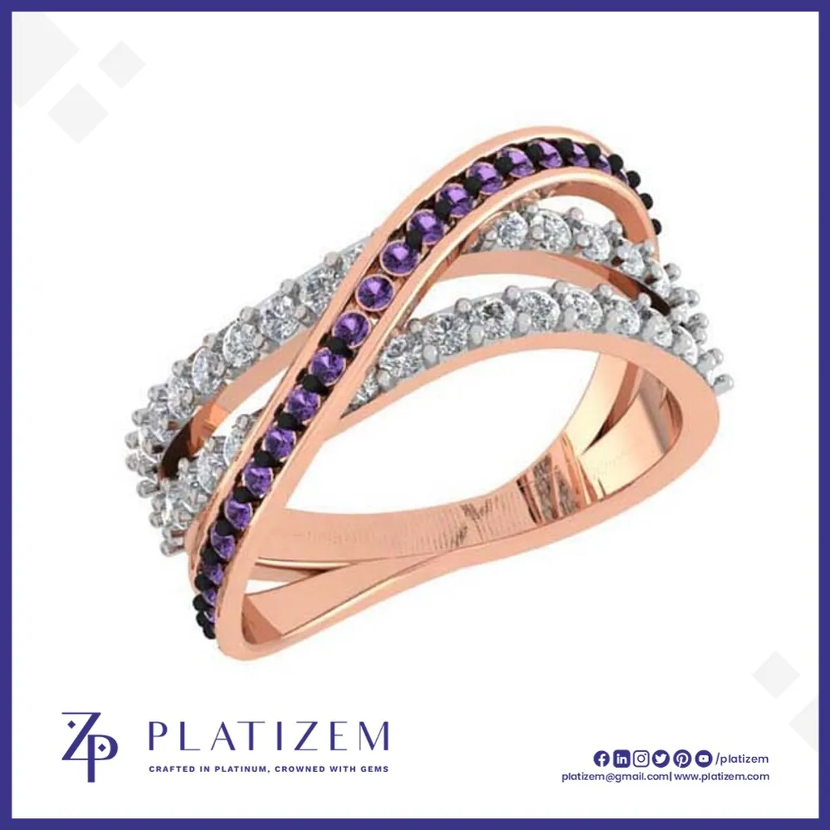 Purple and White Crossover Diamond Ring