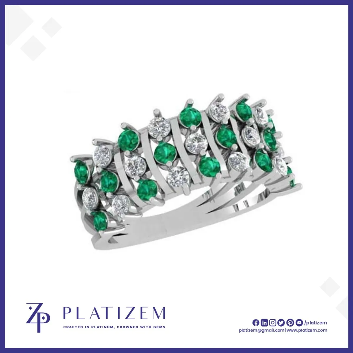 Green and White Diagonal Cluster Ring Band
